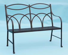 2 seater bench with hand forged scrolls on feet